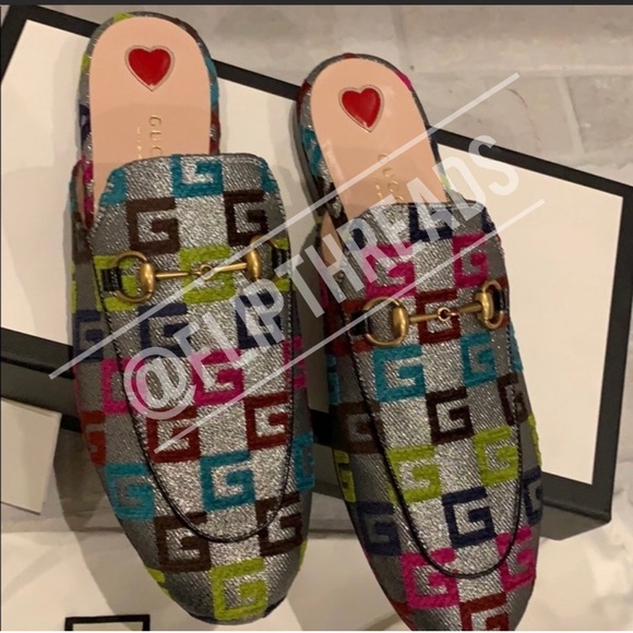 Authentic Gucci Princetown Velvet G Lurex Loafers - Picture 2 of 8